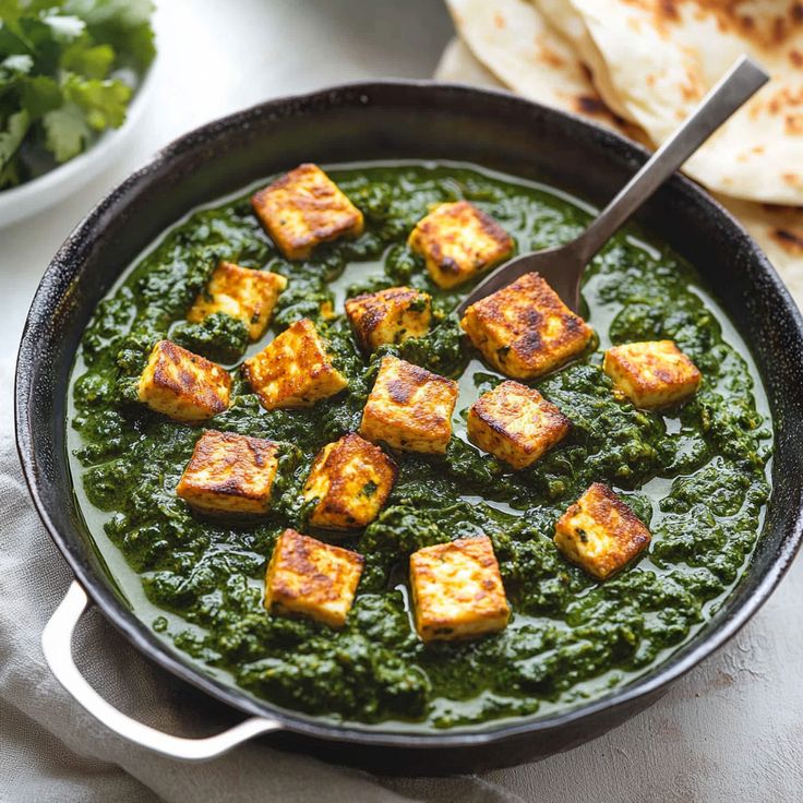 Saag Paneer (home-made cheese)
